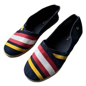 Nautica Women's Size 8 Slip On Espadrille Flats Faelynn Blue Red Yellow Striped
